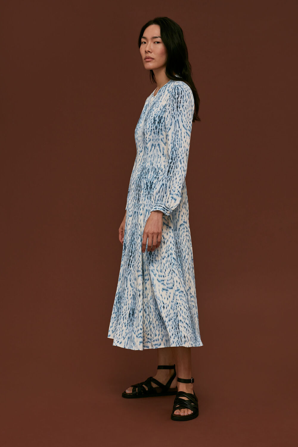 Blue Brushed Animal Zip Front Dress