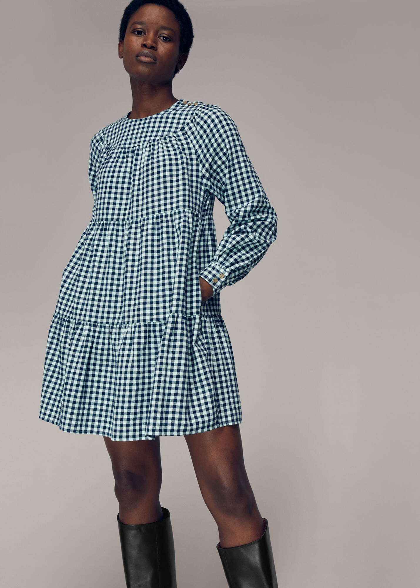 Multicolour Gingham Tiered Trapeze Dress WHISTLES Whistles UK