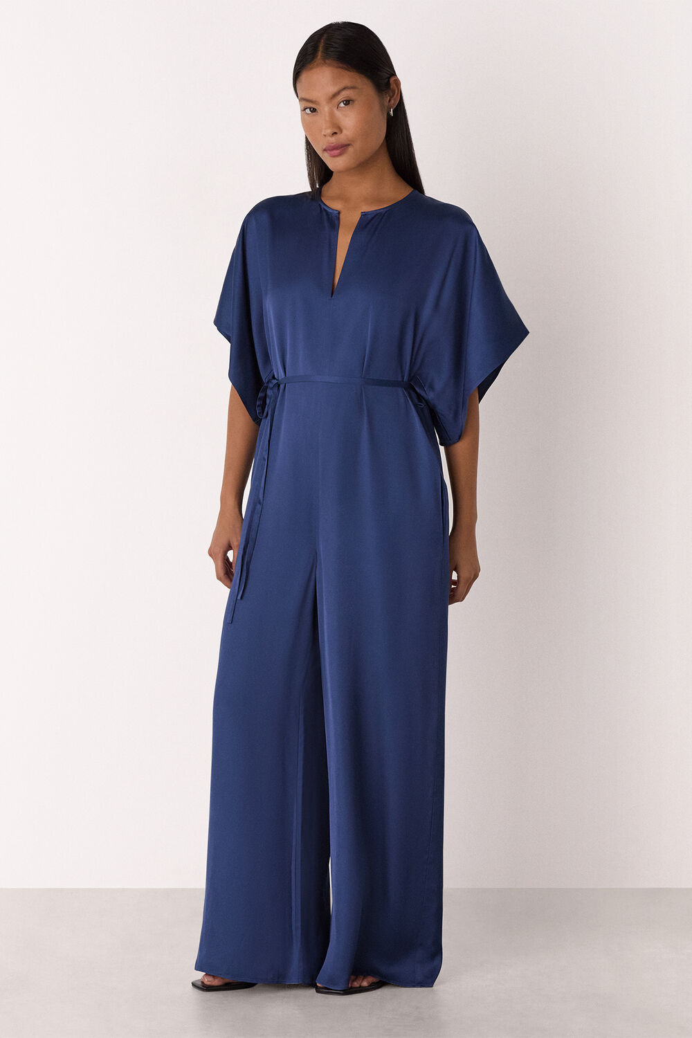 Petite Satin Short Sleeve Jumpsuit