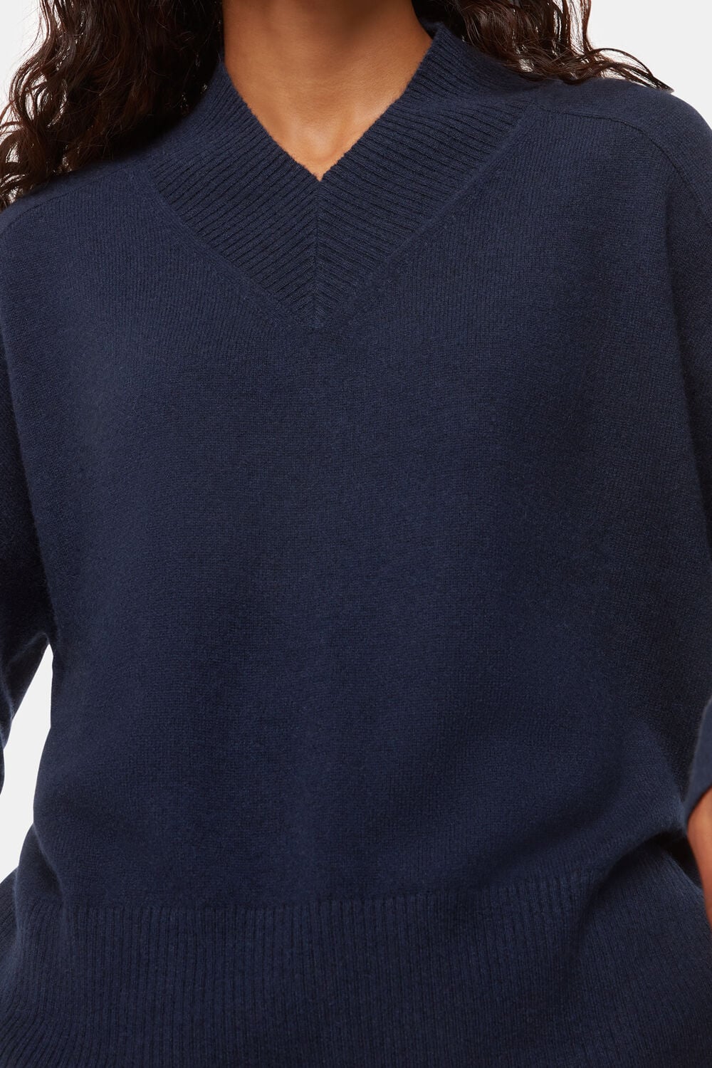 Navy Petite Cashmere V Neck Sweater