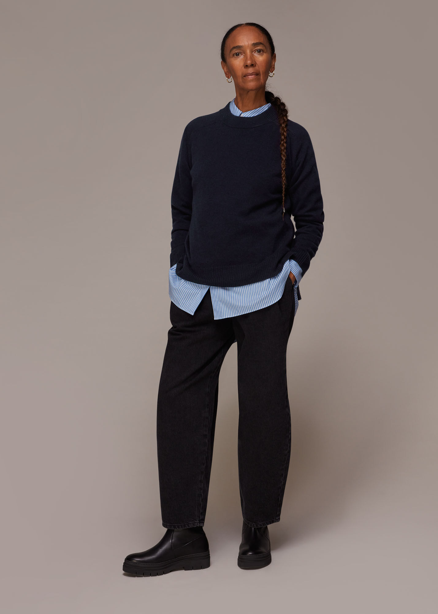 Navy Cashmere Crew Neck Jumper WHISTLES