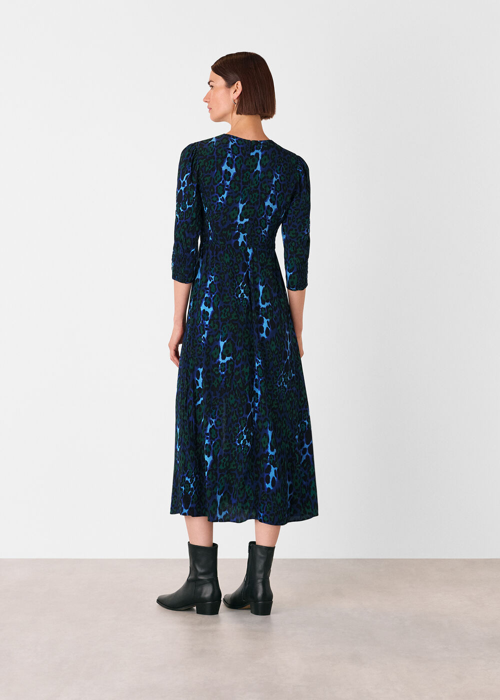 Night Cat Print Midi Dress