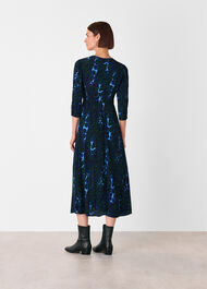 Night Cat Print Midi Dress