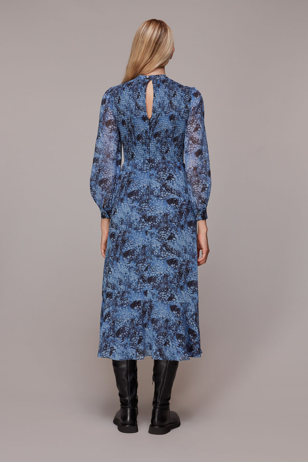 Snow Flurry Shirred Midi Dress