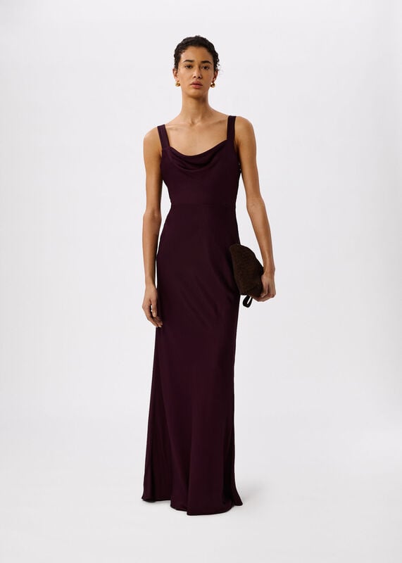 Chocolate Thea Cowl Satin Maxi Dress