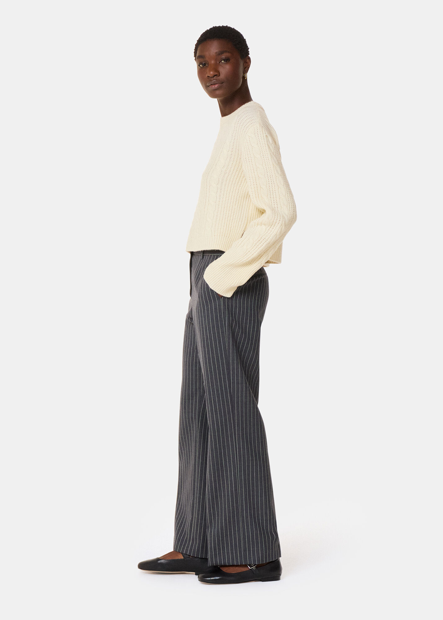Women's Ivory Cable Detail Crew Neck Sweater | Whistles US |