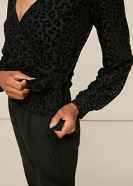Flocked Animal Mesh Wrap Top