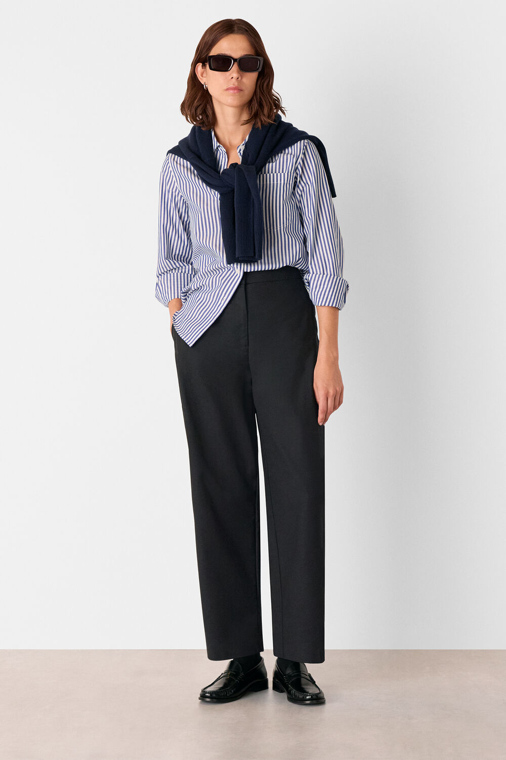 Black Side Pleat Tapered Trouser