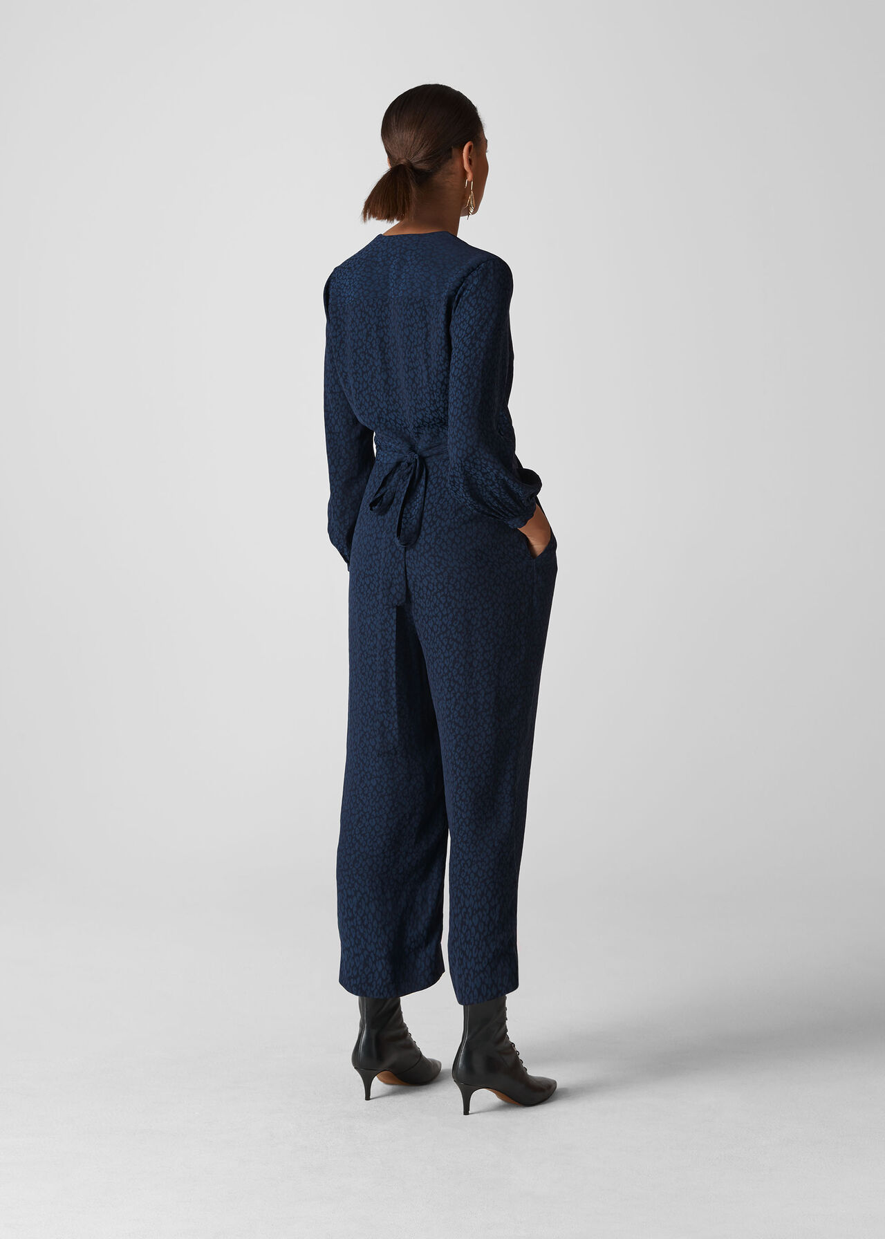 Animal Jacquard Wrap Jumpsuit Navy