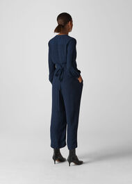 Animal Jacquard Wrap Jumpsuit Navy