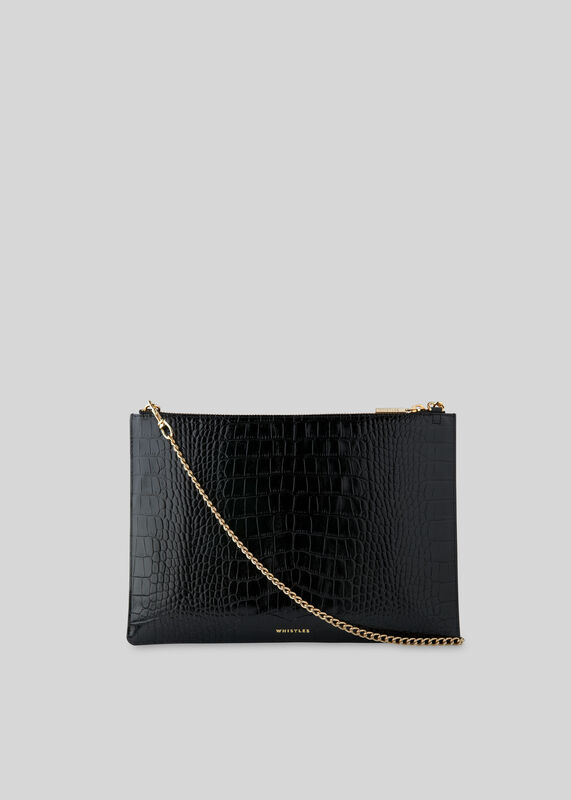 Black Shiny Croc Rivington Clutch