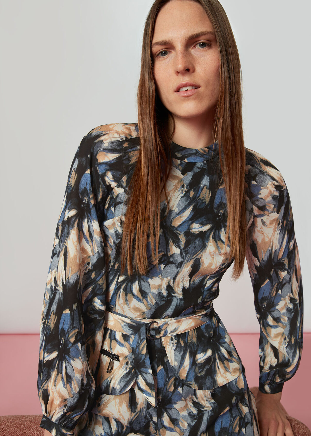 Storm Floral Silk Belted Dress