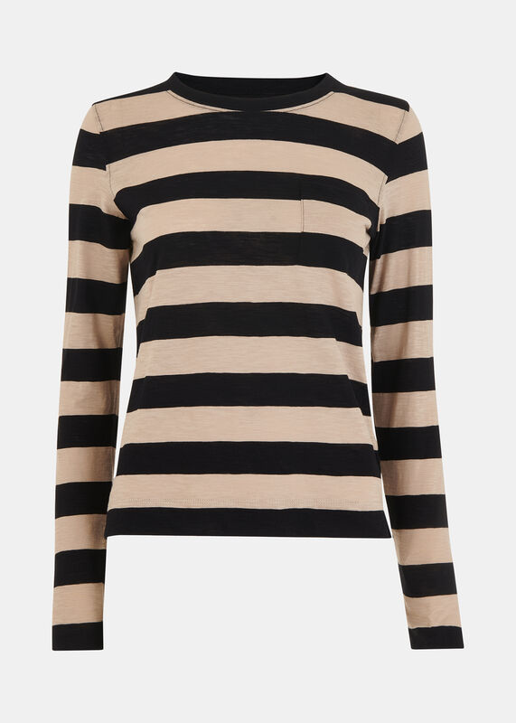 Stripe Crew Neck Pocket Top