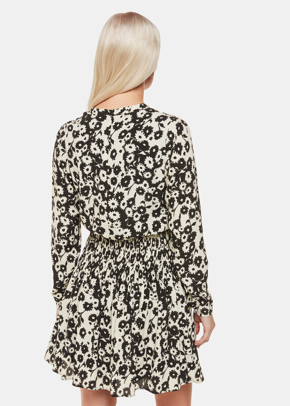 Black Petite Riley Floral Shirred Dress