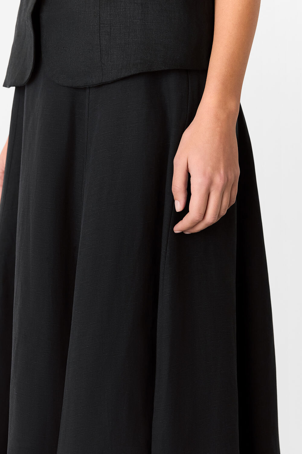 Black Helena Linen Blend Skirt