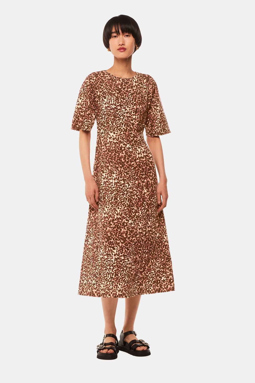 Multicolour animal print short sleeve midi dress