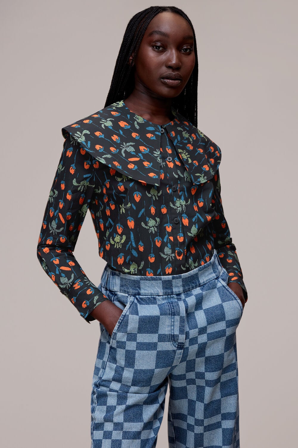Tulips Print Collar Top