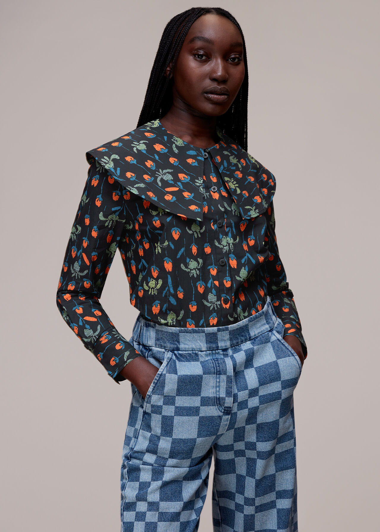 Tulips Print Collar Top