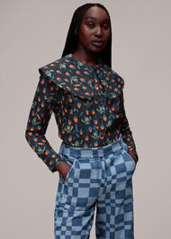 Tulips Print Collar Top