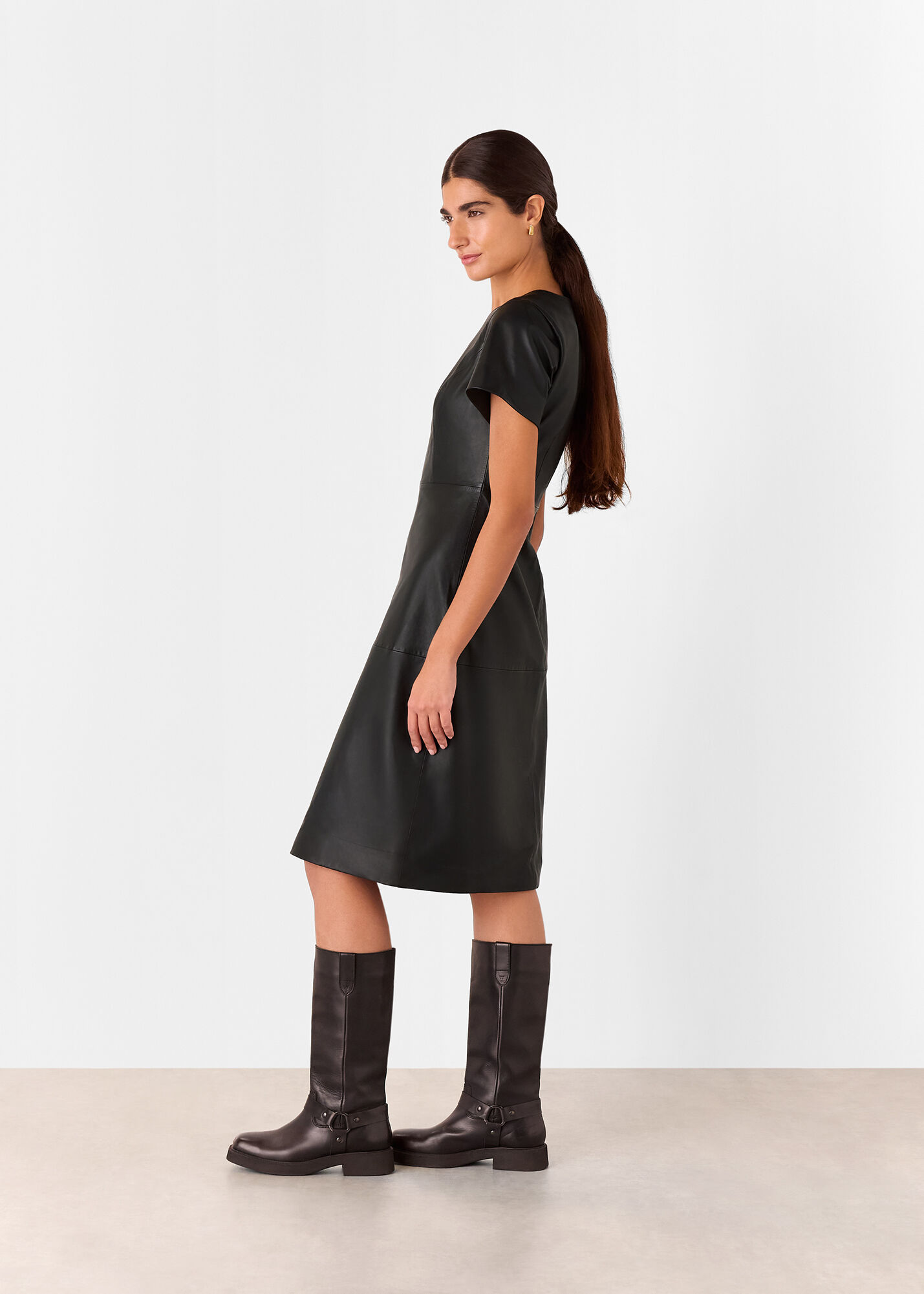 Black Rosamund A Line Leather Dress | WHISTLES | Whistles US |
