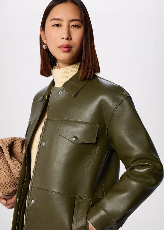 Khaki Clean Bonded Leather Jacket