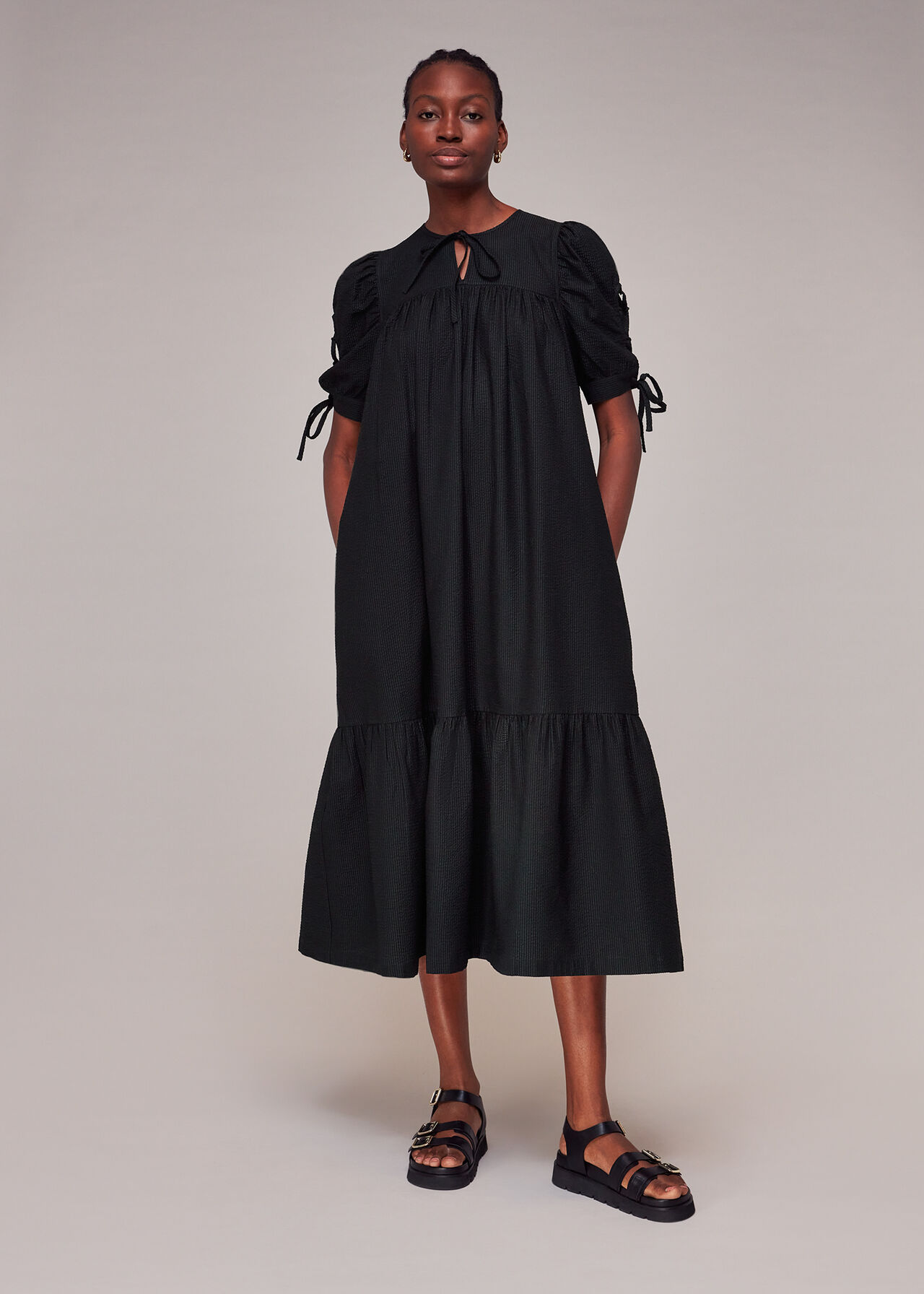 Elsie Seersucker Trapeze Dress