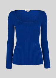 Square Neck Silk Mix Rib Knit Blue