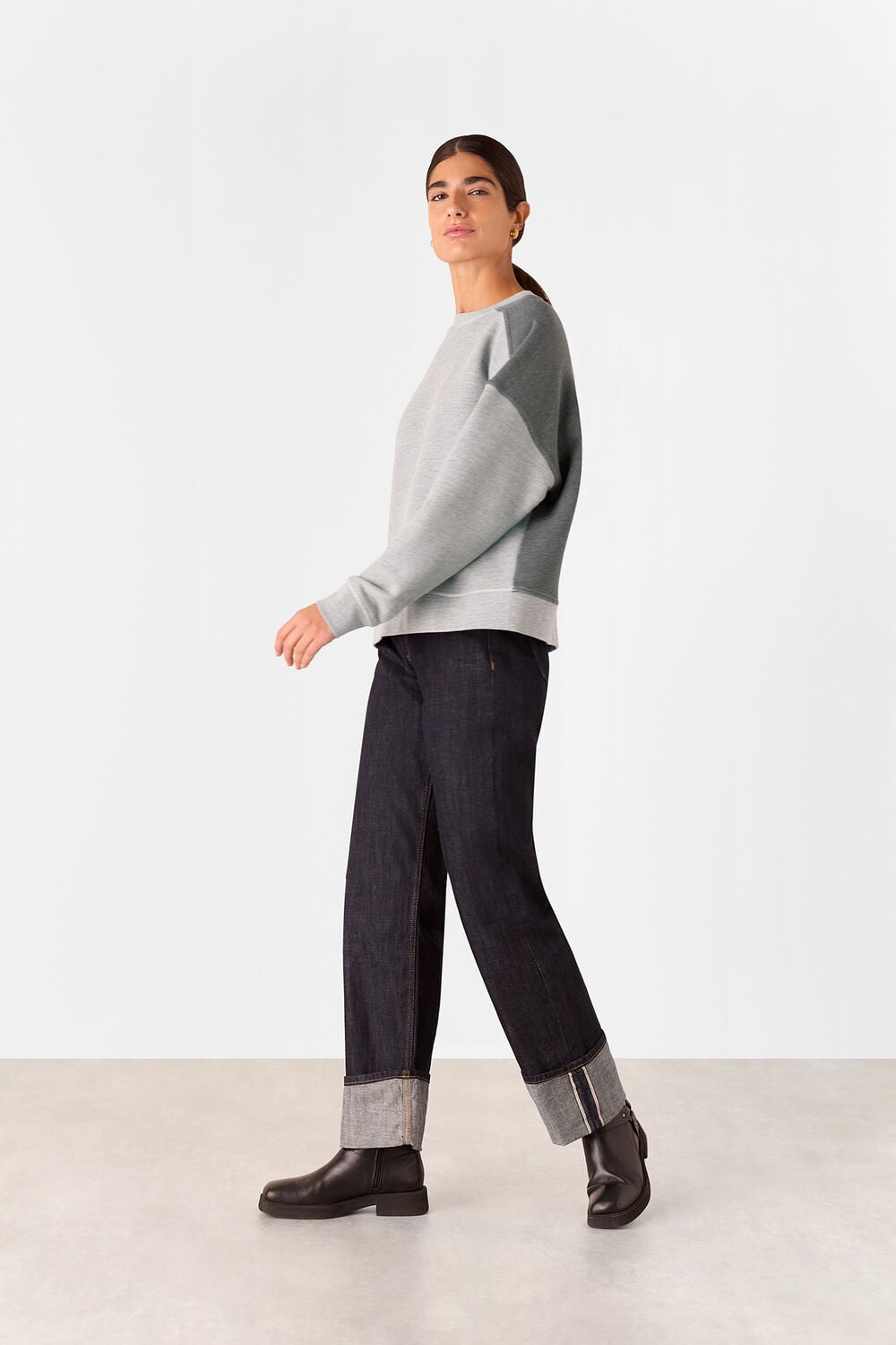 Grey Marl Contrast Detail Sweat