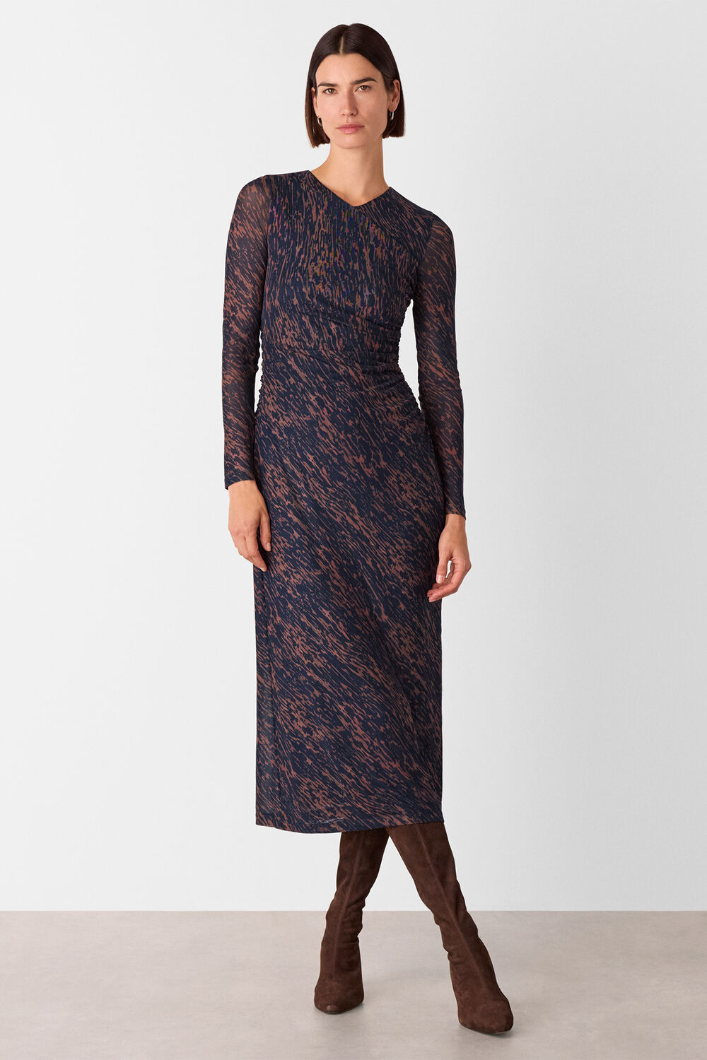 Navy Abstract Marks Mesh Dress