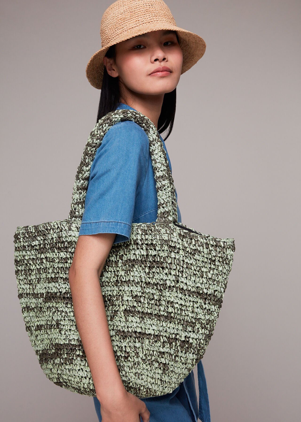 Khaki Renee Paper Weave Tote | WHISTLES