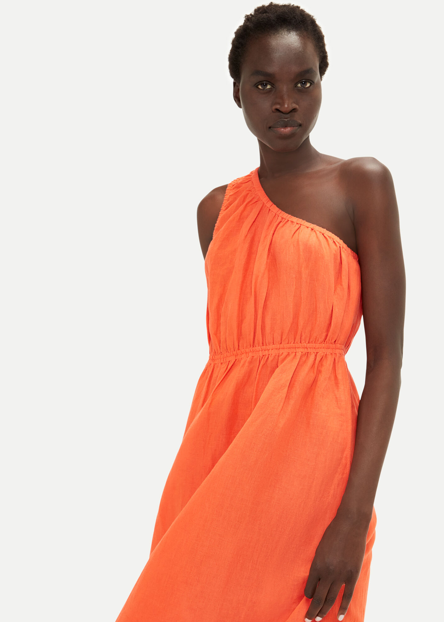Orange One Shoulder Linen Blend Dress