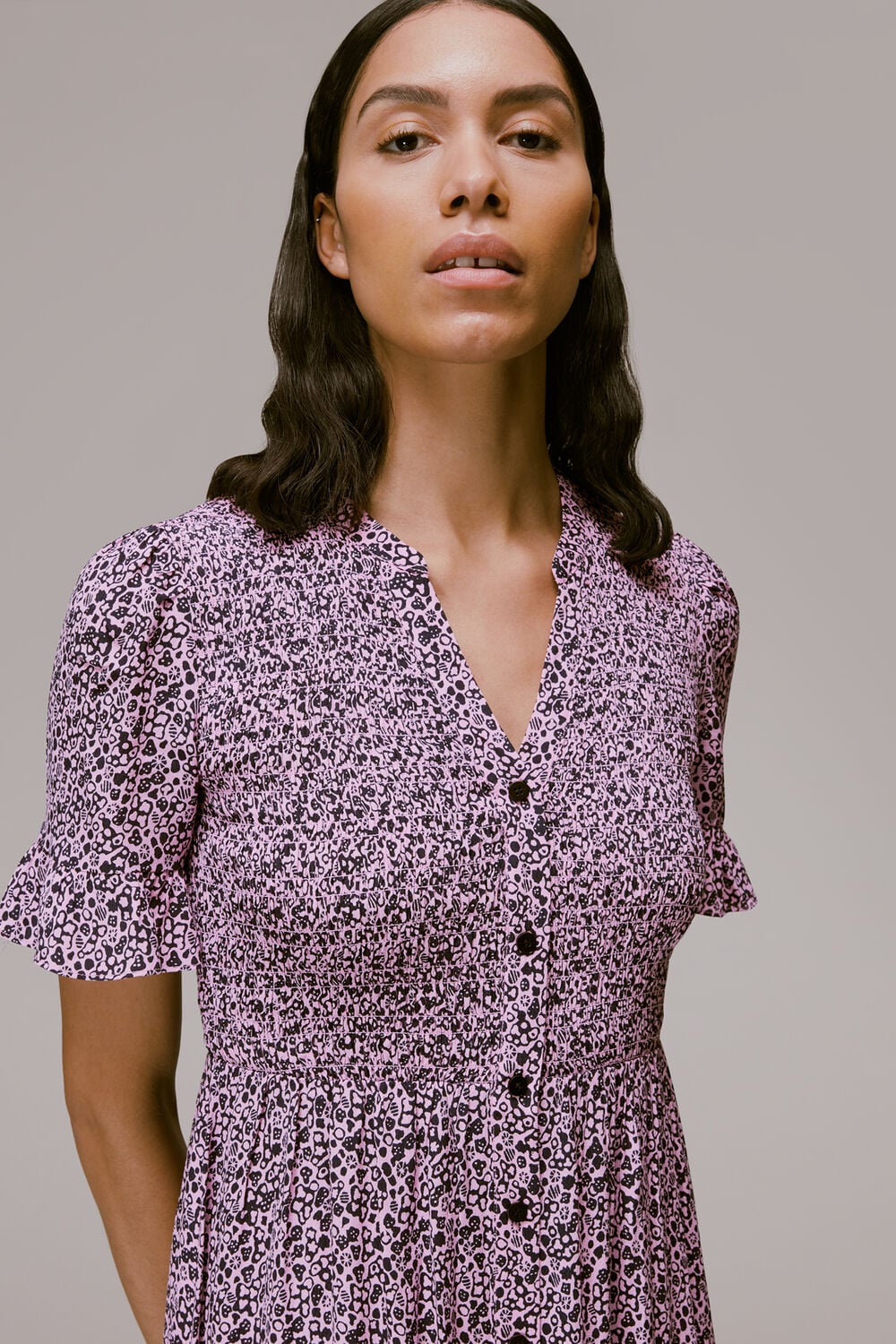 Aria Flower Stamp Midi Dress