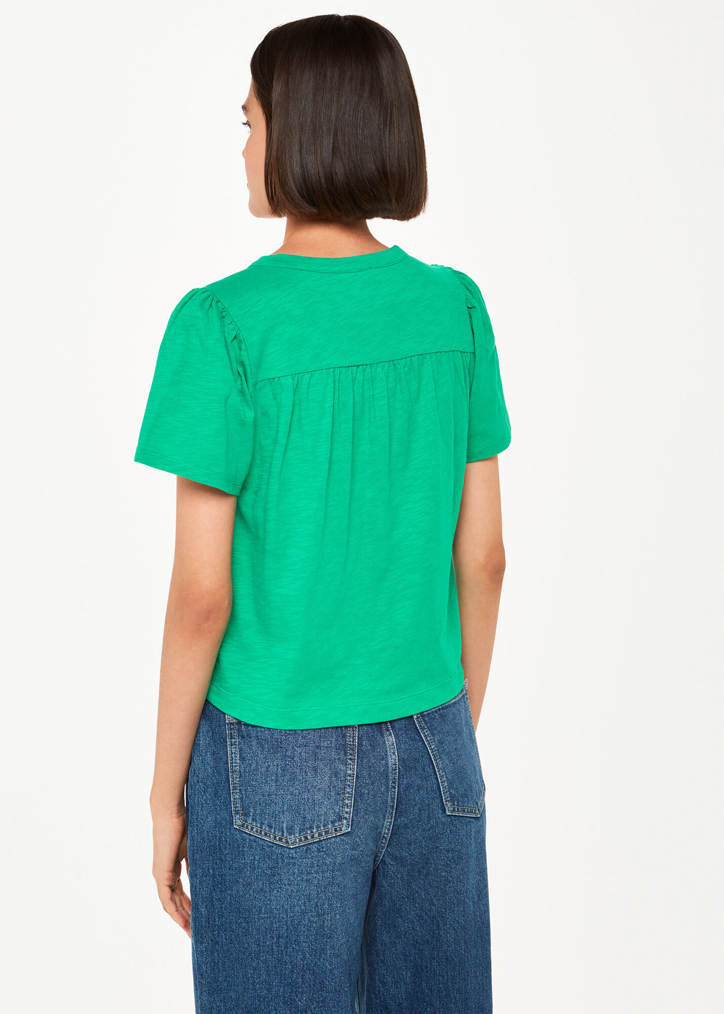 Green Maeve V Neck Button Front Tee WHISTLES