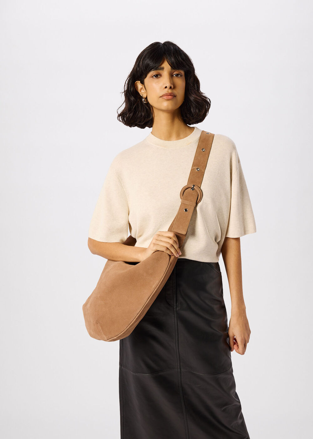 Large Sia Curved Suede Bag