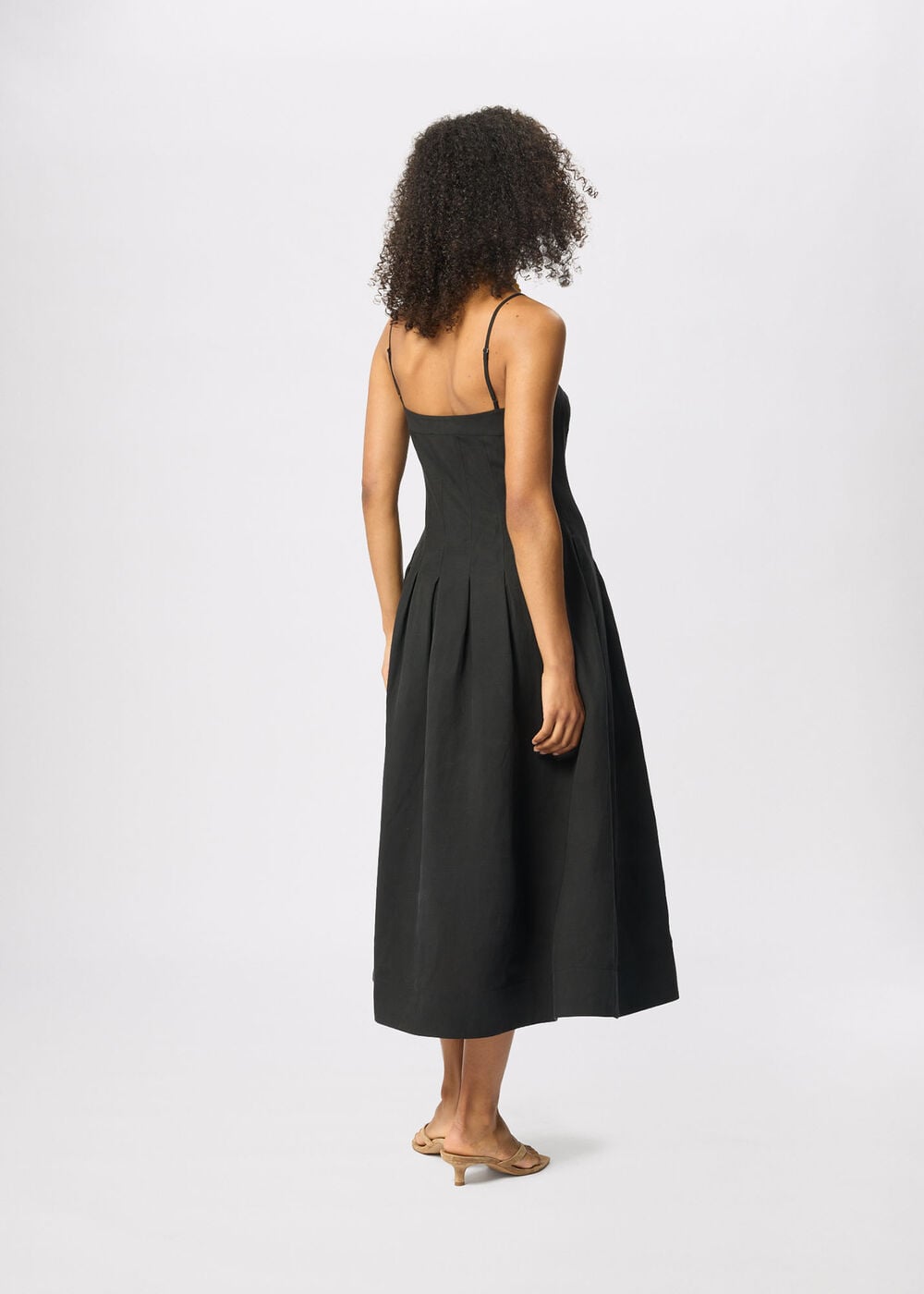 Linen Blend Waisted Midi Dress