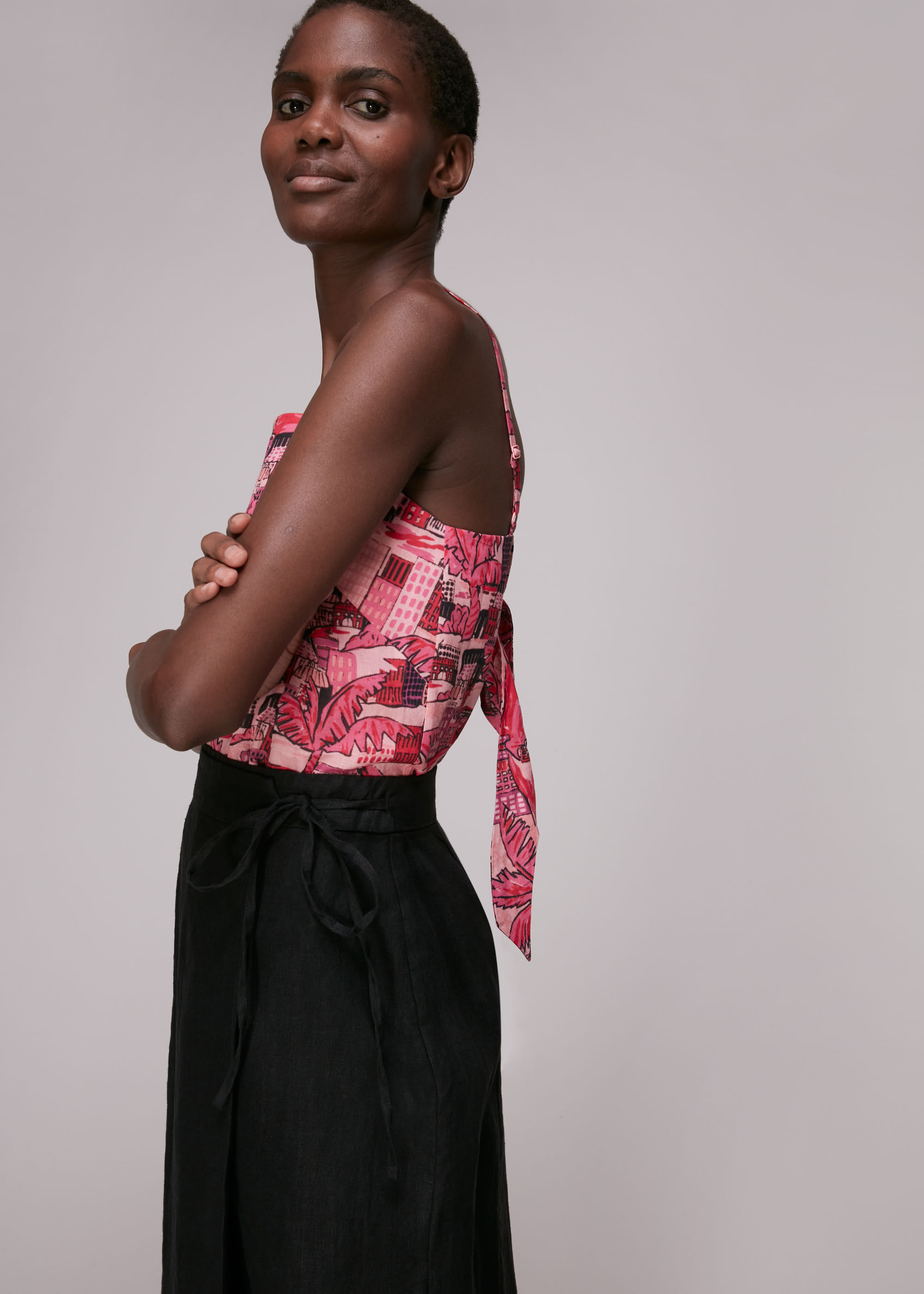 Black Wrap Detail Linen Skirt | WHISTLES | Whistles US |