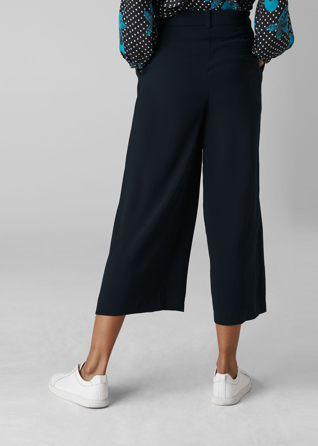 Pleat Crop Wide Leg Navy