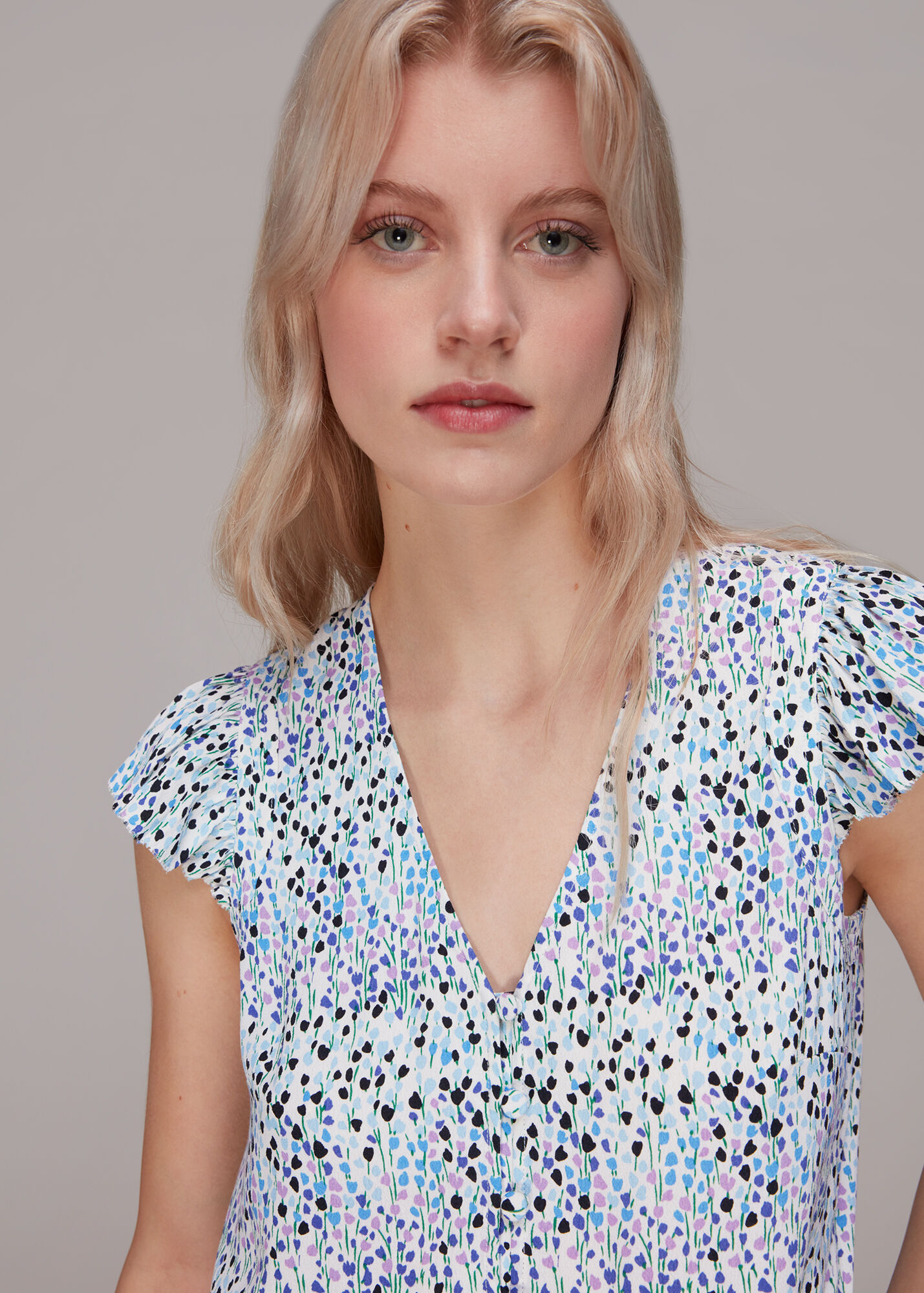 Multicolour Tulip Frill Sleeve Top WHISTLES Whistles