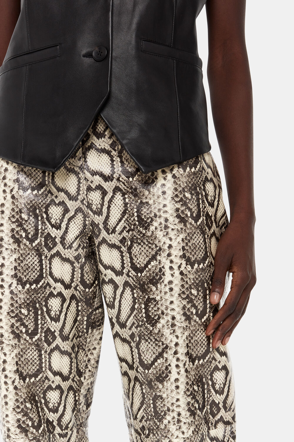 Snake Print Leather Trousers