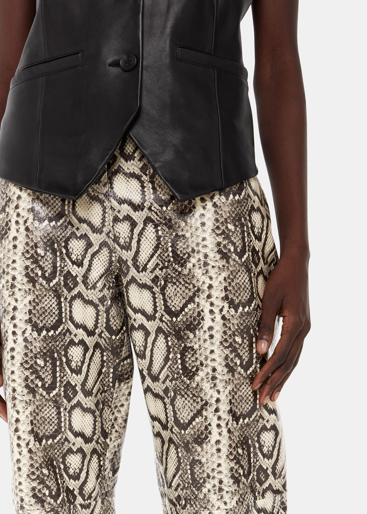 Snake Print Leather Trousers