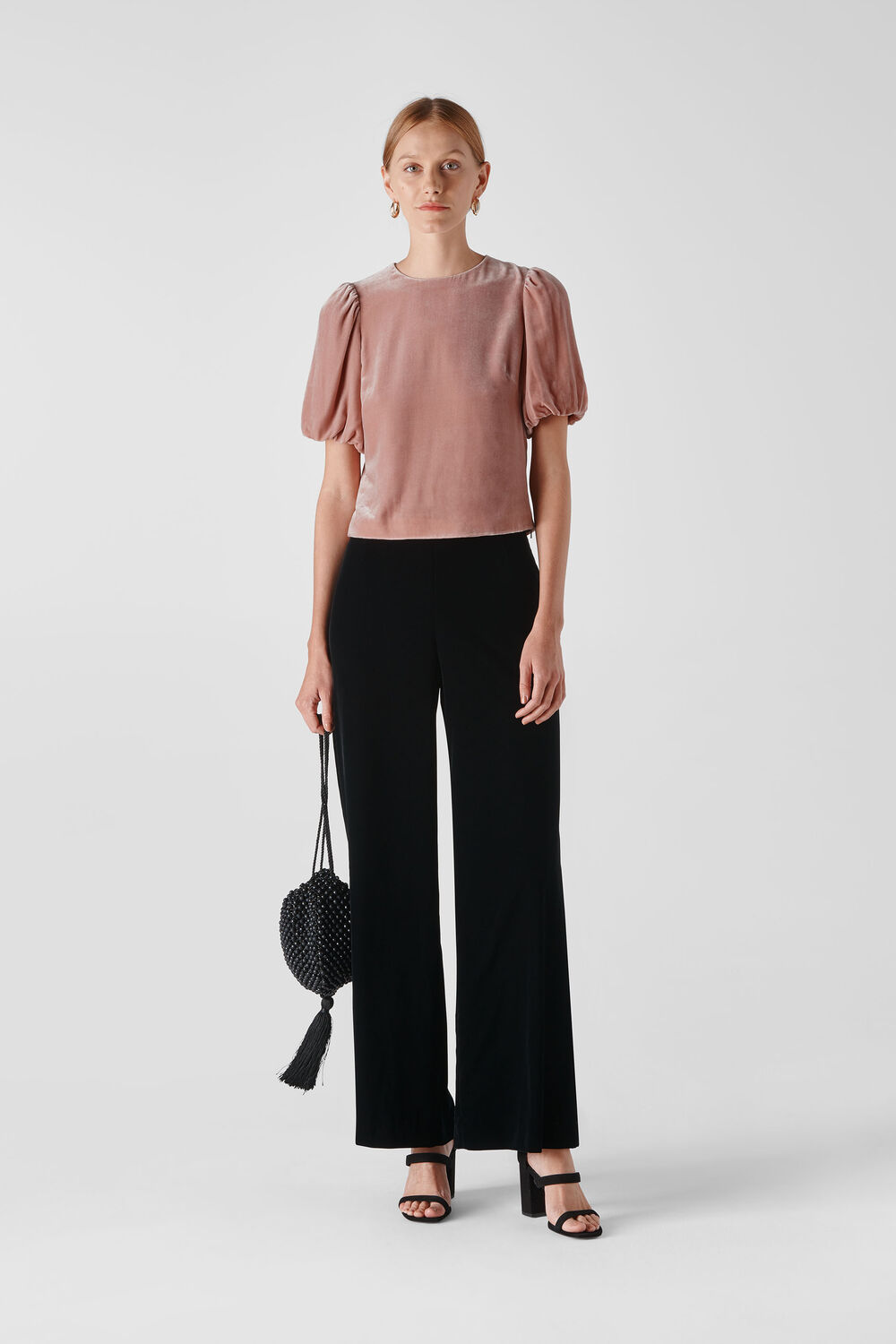 Velvet Silk Mix Top Pale Pink
