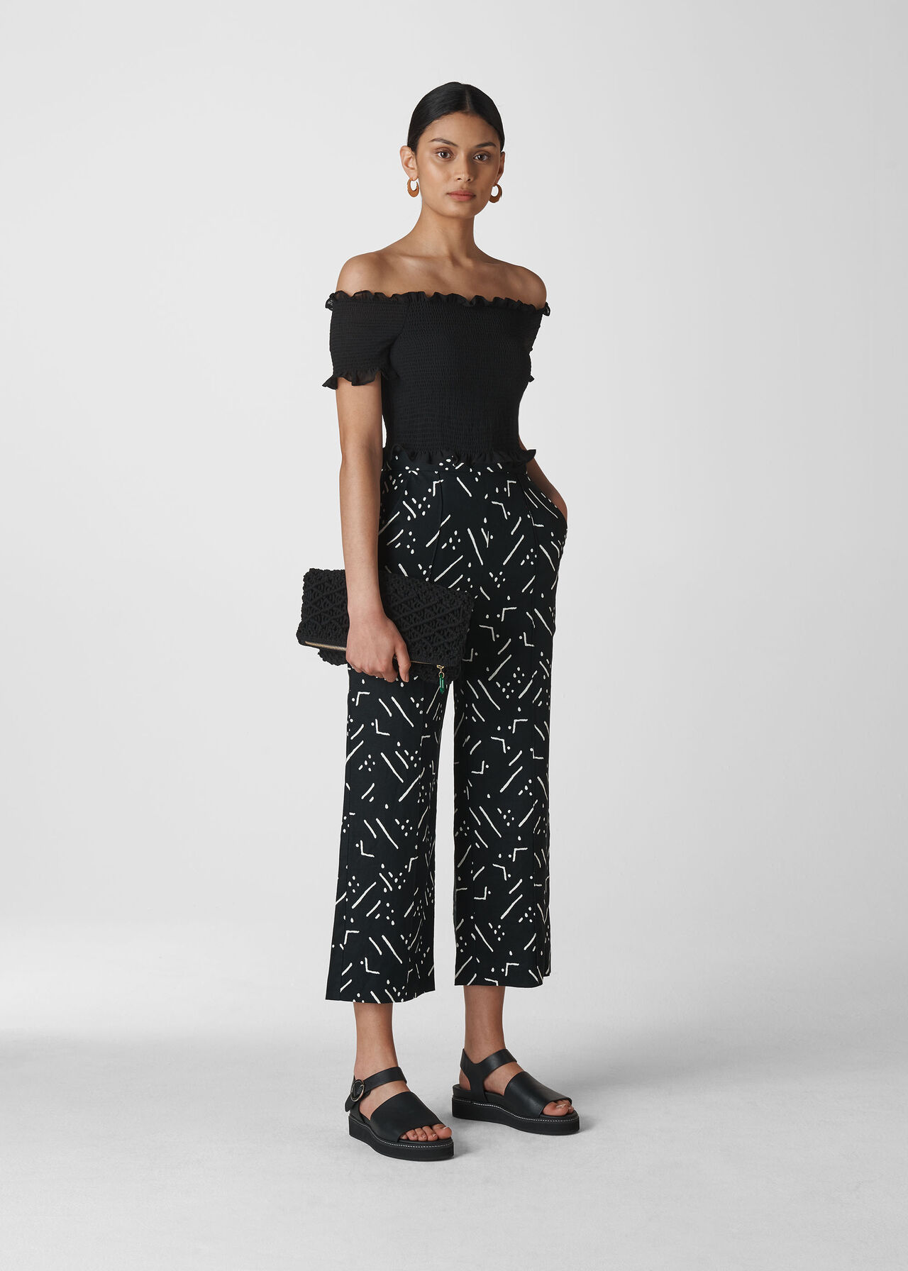 Kuba Print Linen Trouser Black/Multi