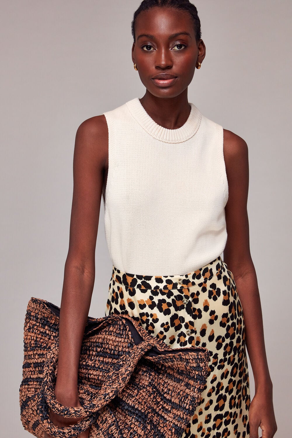 Painted Leopard Button Skirt