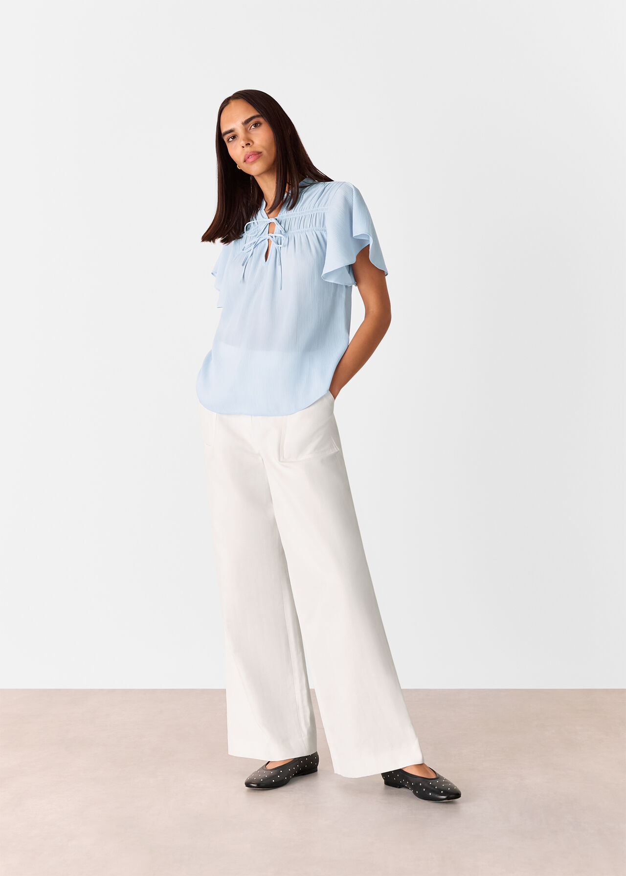 Frill Sleeve Tie Front Blouse