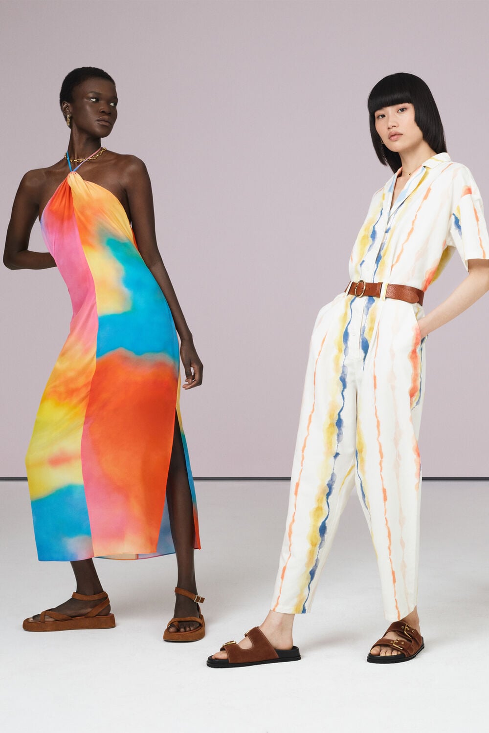 Halterneck Rainbow Silk Dress