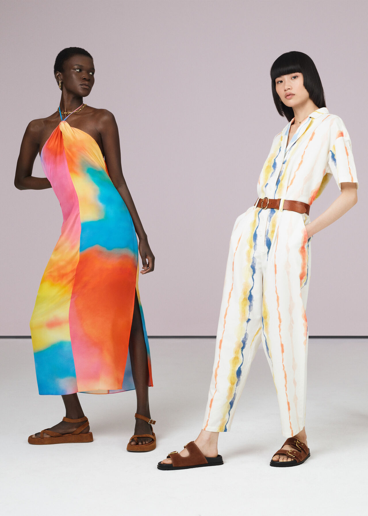 Halterneck Rainbow Silk Dress