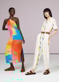 Halterneck Rainbow Silk Dress