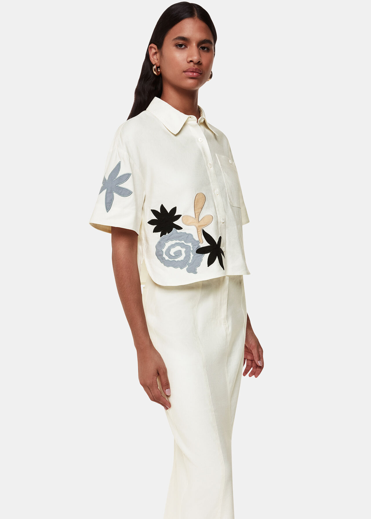 Applique Linen Blend Shirt