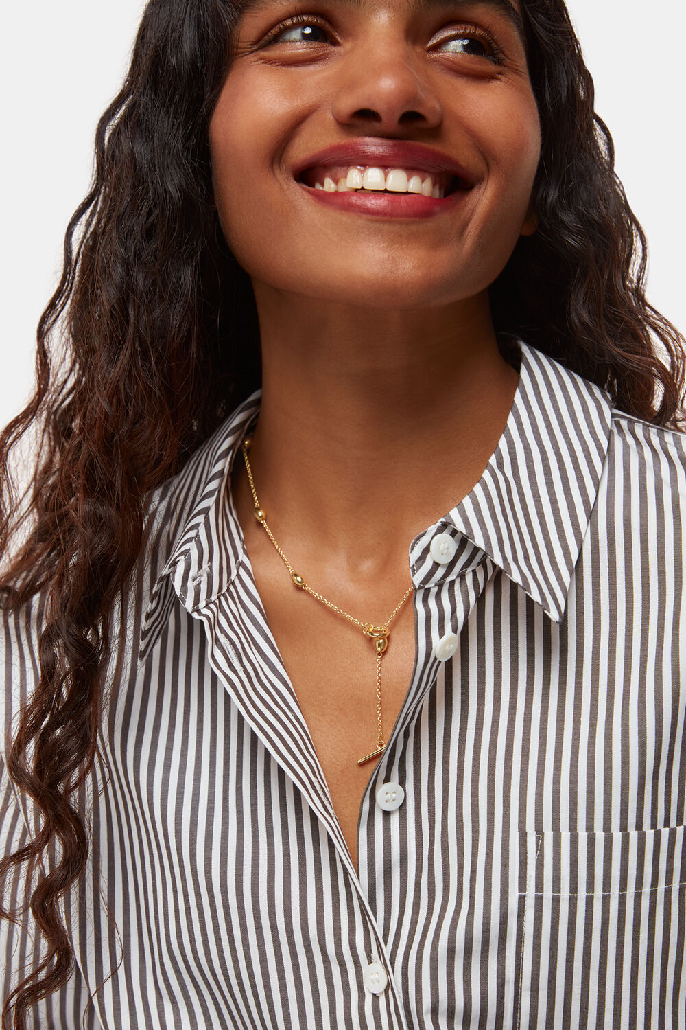 Gold Oval Beaded T Bar Necklace