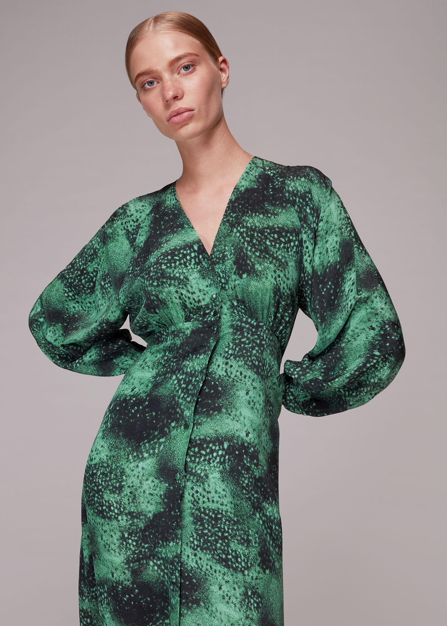 whistles green silk dress